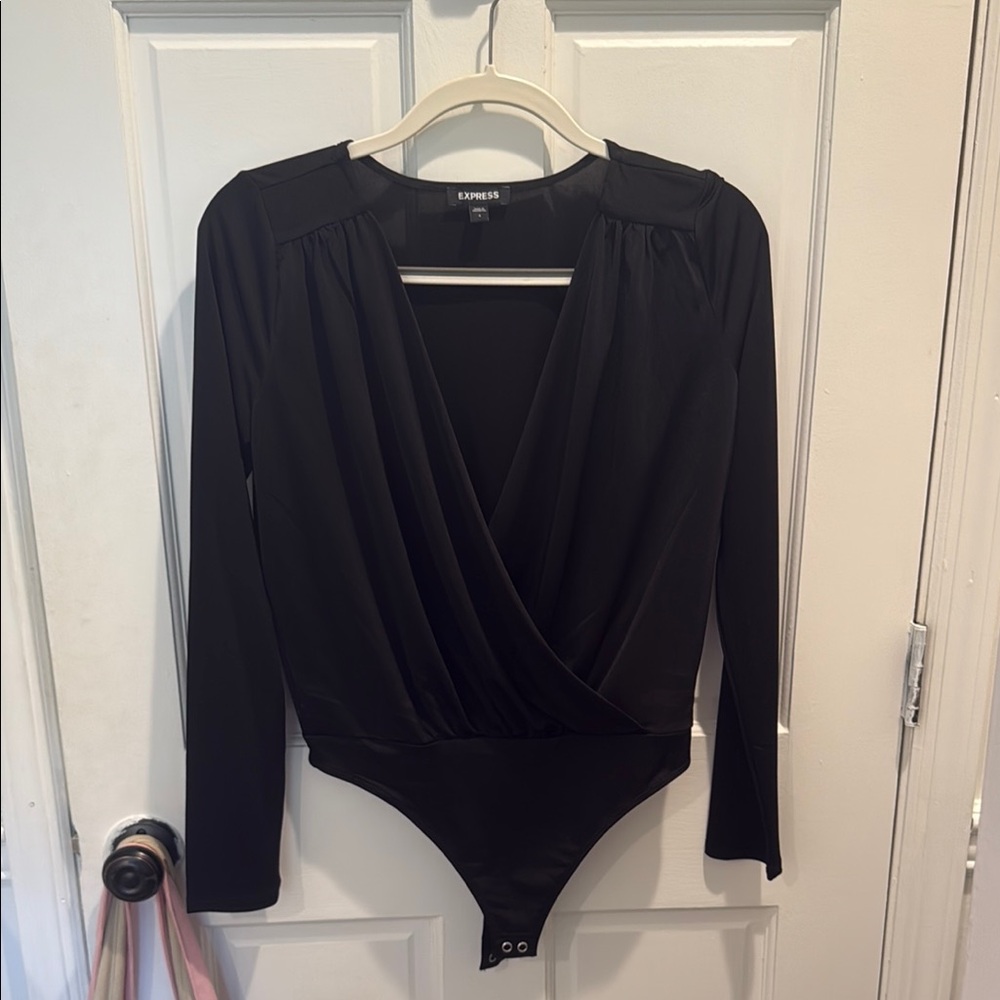 Express Elegant Black Wrap Bodysuit